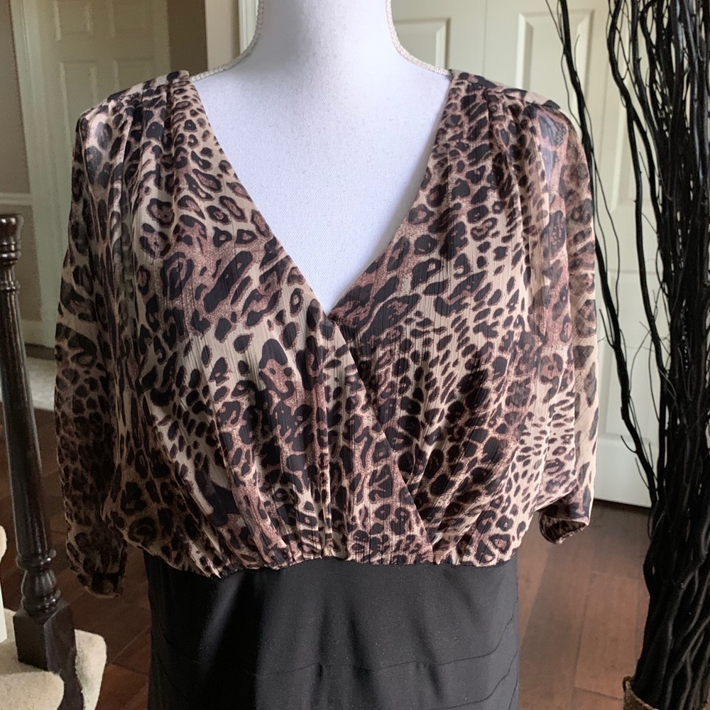 Black and leopard print midi dress - Picture 2 of 4